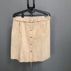Michael Kors Genuine Y2K Vtg Suede Leather Skirt Snaps & Zip /Belted Size 16